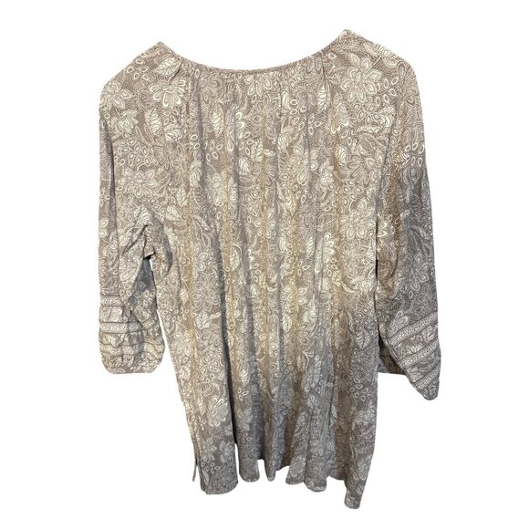 Pure Jill Soft-Sleeve Printed Tunic XL White & Taupe Floral Cotton/Modal Blend - Picture 5 of 5